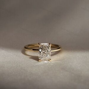 Custom 3CT Radiant Cut 14k Solid Gold Hidden Halo Solitaire Ring Lab Diamond